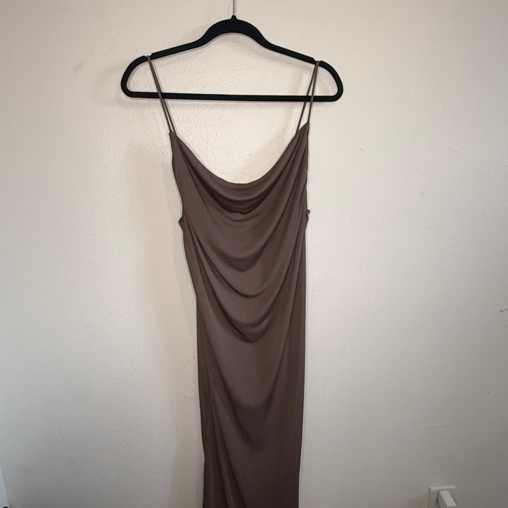 Zara Brown Cowl Neck Maxi Slip Dress